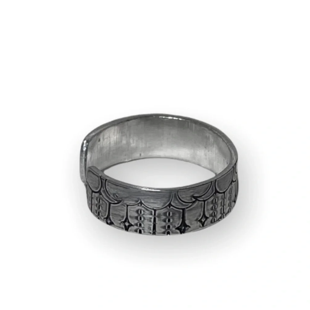 Handmade 8 hand-stamped boho moon phase‎ silver hypoallergenic adjustable ring
